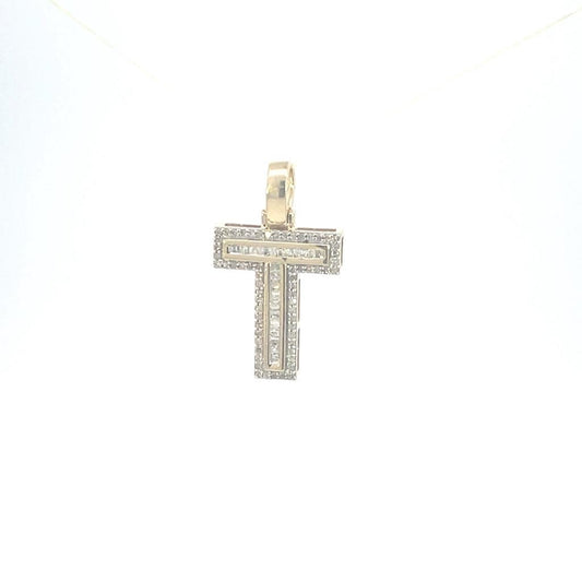 10K Gold With Natural Diamonds Initial T Pendant-A to Z