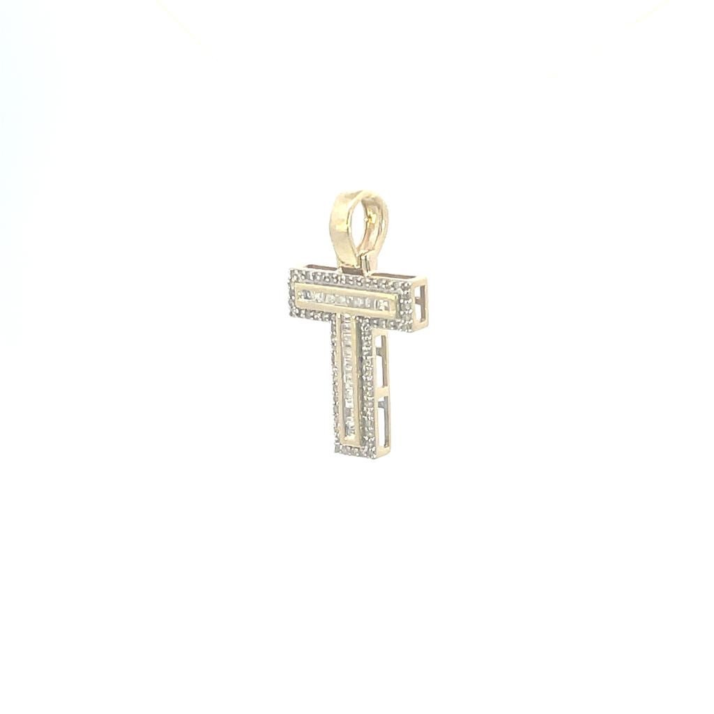 10K Gold With Natural Diamonds Initial T Pendant-A to Z