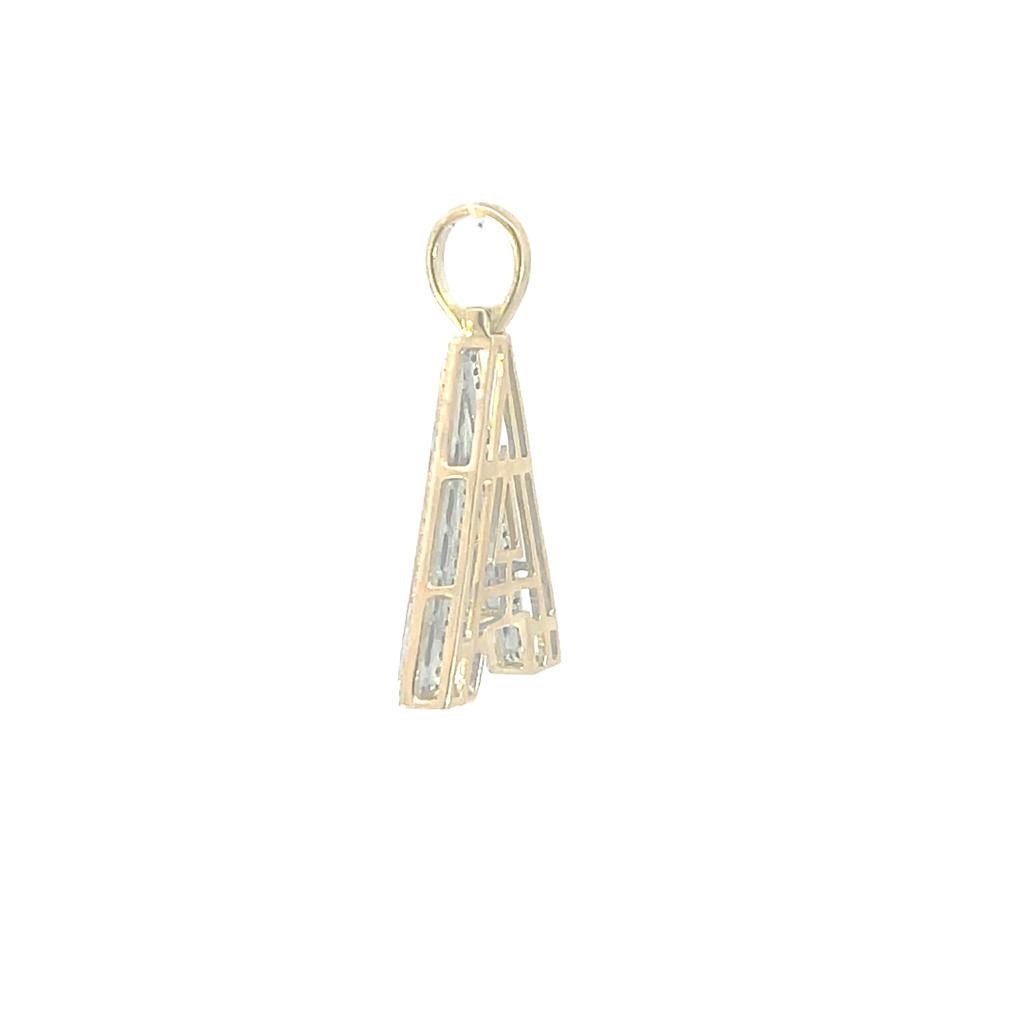 10K gold with  Baguettes Diamonds Pendant Initial Letter Alphabet Pendant,