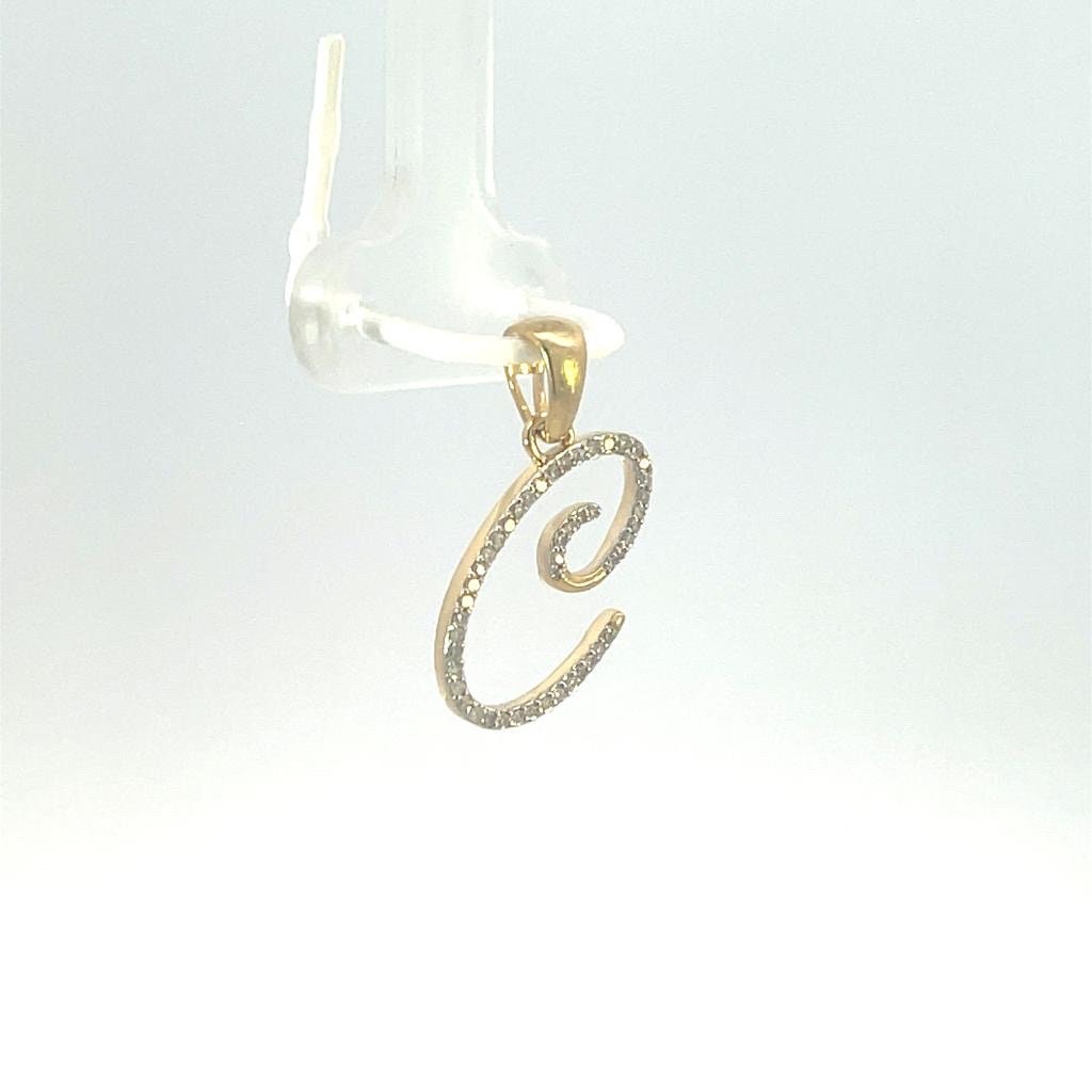 Real Diamond Gold Initial Charm Yellow 10karat Pendant Letter Alphabet Solid A-Z Real initial C curisve pendant