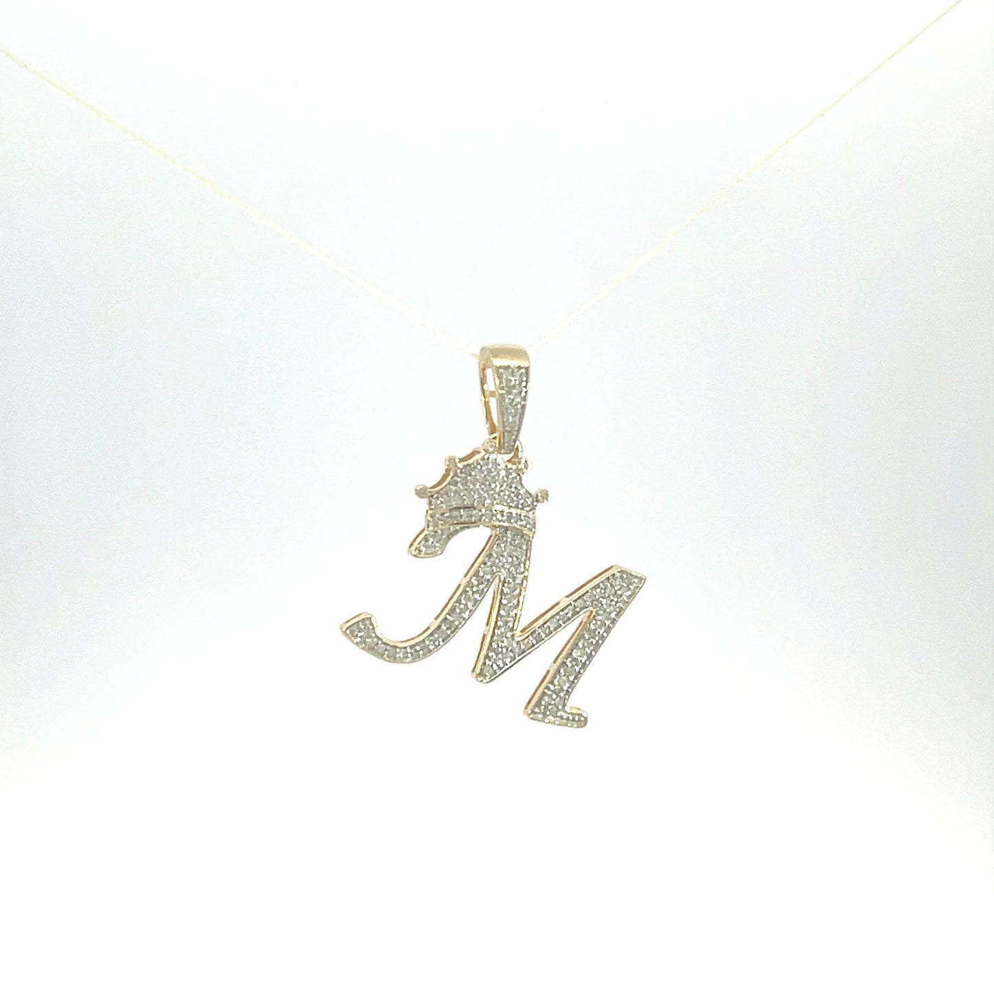 Natural gold and diamond initial pendant “M” Alphabet Pendant, Yellow Gold , Rose Gold ,King Crown Diamond Pendant,Hip Hop style 3D CROWN