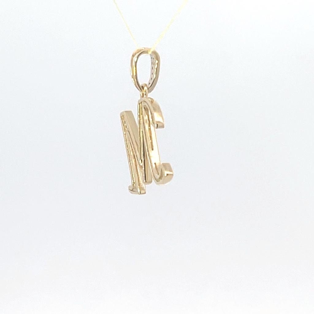 Natural Gold Initial Letter M Pendant - Alphabet Pendant, Yellow Gold, Diamond Pendant, Unisex Pendant, Hip Hop style Minimalist pendant