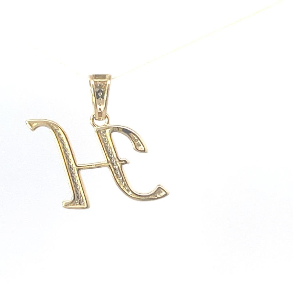 Natural Gold Initial Letter H Pendant - Alphabet Pendant, Yellow Gold, Diamond Pendant, Unisex Pendant, Hip Hop style Minimalist pendant