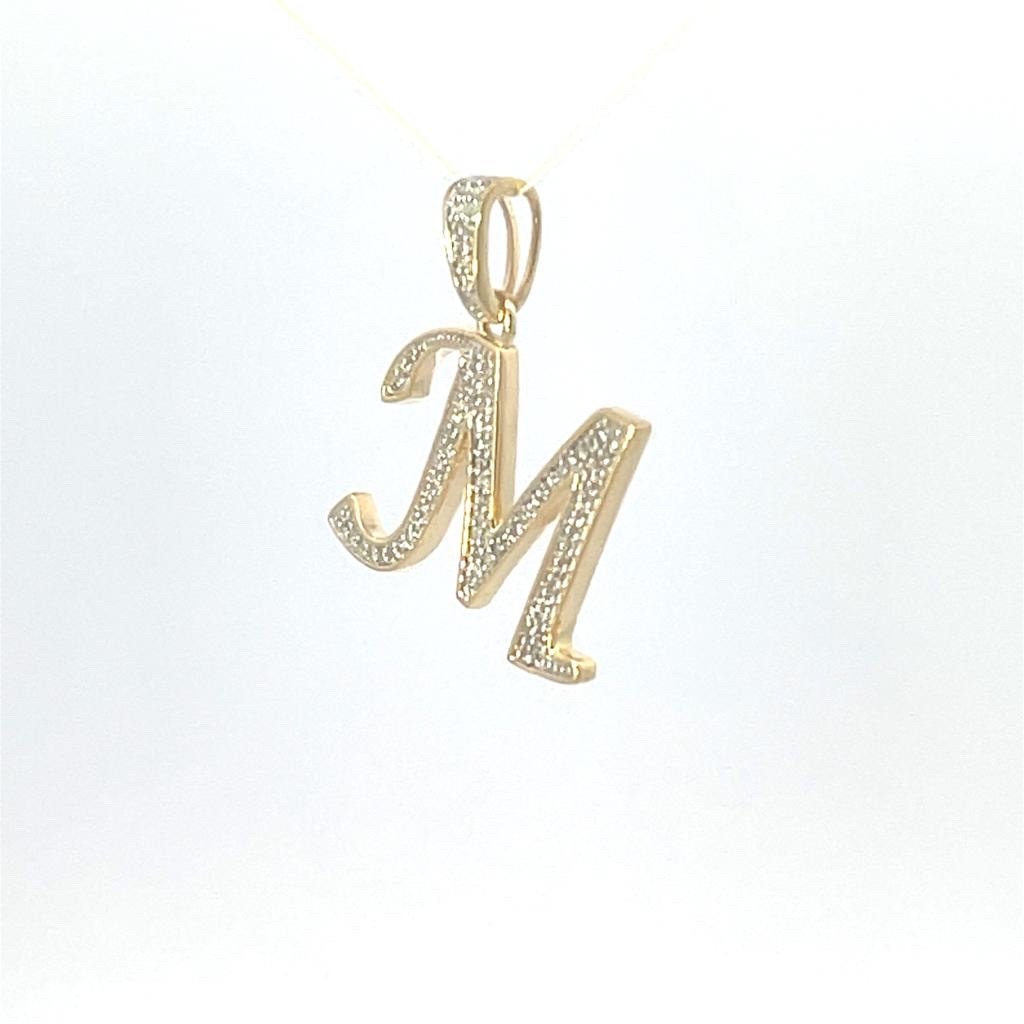 Natural Gold Initial Letter M Pendant - Alphabet Pendant, Yellow Gold, Diamond Pendant, Unisex Pendant, Hip Hop style Minimalist pendant