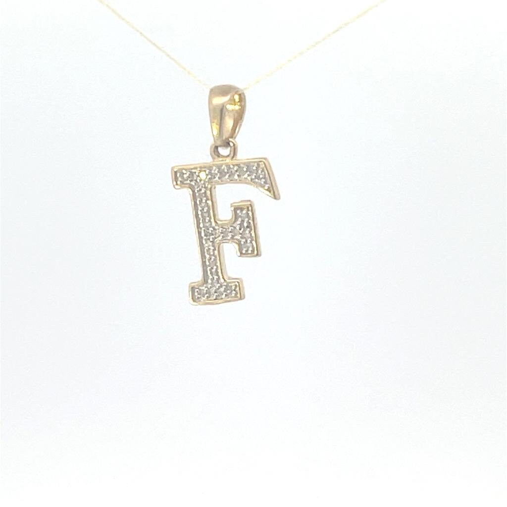 pendant Initial Letter “F” Alphabet Pendant, Yellow Gold, Rose Gold, King Crown Diamond Pendant, Unisex Pendant, Hip Hop style - 3D CROWN