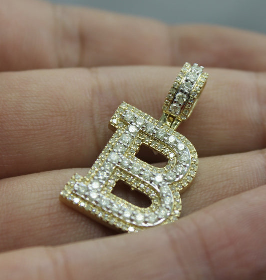 Natural Gold Pendant Initial Letter “B”Alphabet Pendant, Yellow Gold Diamond Pendant,Unisex Pendant,Hip Hop style -