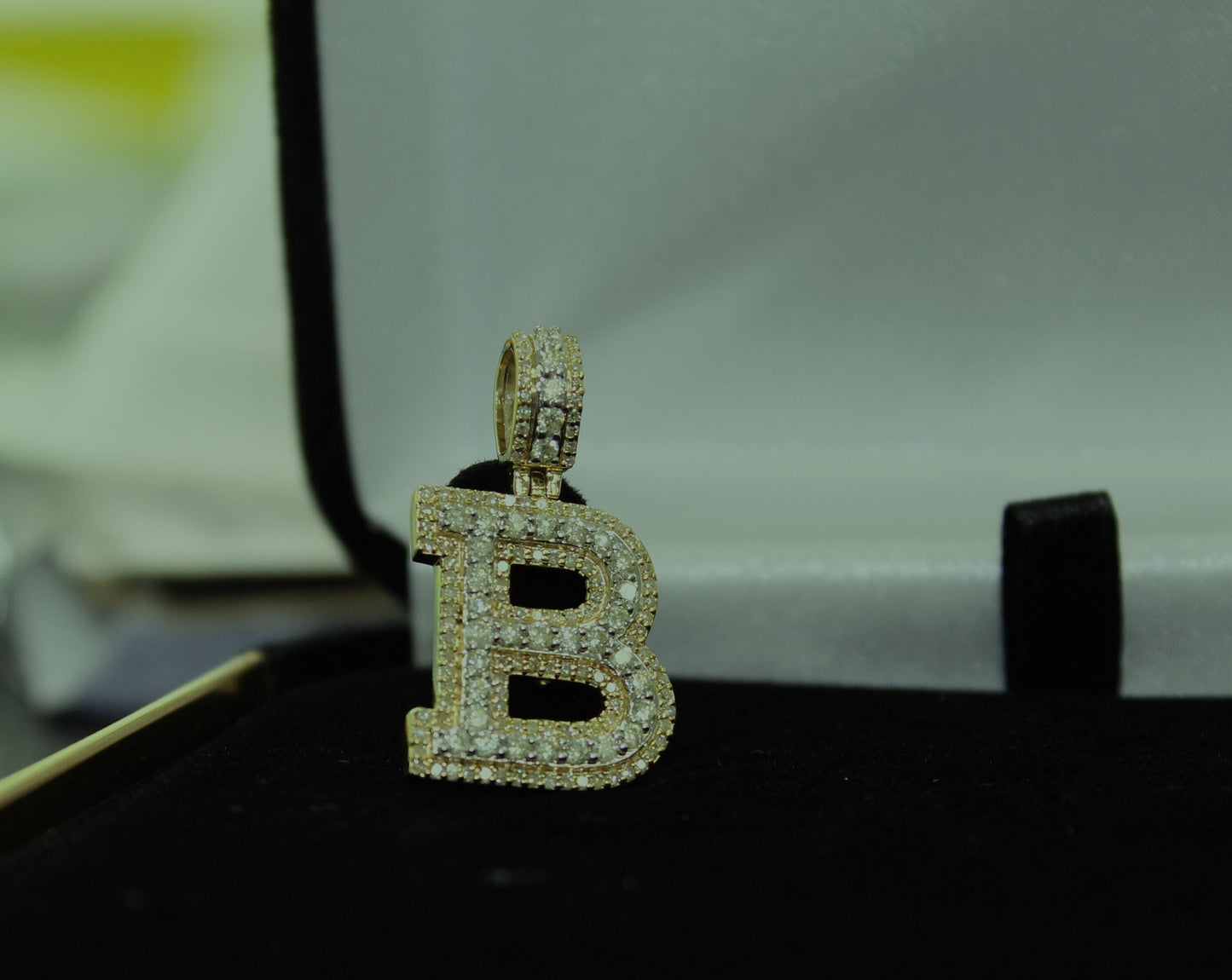 Natural Gold Pendant Initial Letter “B”Alphabet Pendant, Yellow Gold Diamond Pendant,Unisex Pendant,Hip Hop style -