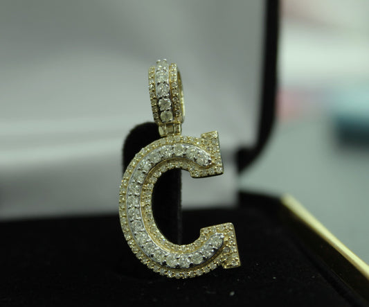 Natural Gold Pendant Initial Letter “C”Alphabet Pendant, Yellow Gold Diamond Pendant,Unisex Pendant,Hip Hop style -