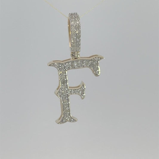 Natural Gold Initial Letter F Alphabet Pendant, Yellow Gold ,Diamond Pendant,Unisex Pendant,Hip Hop style - 3D style