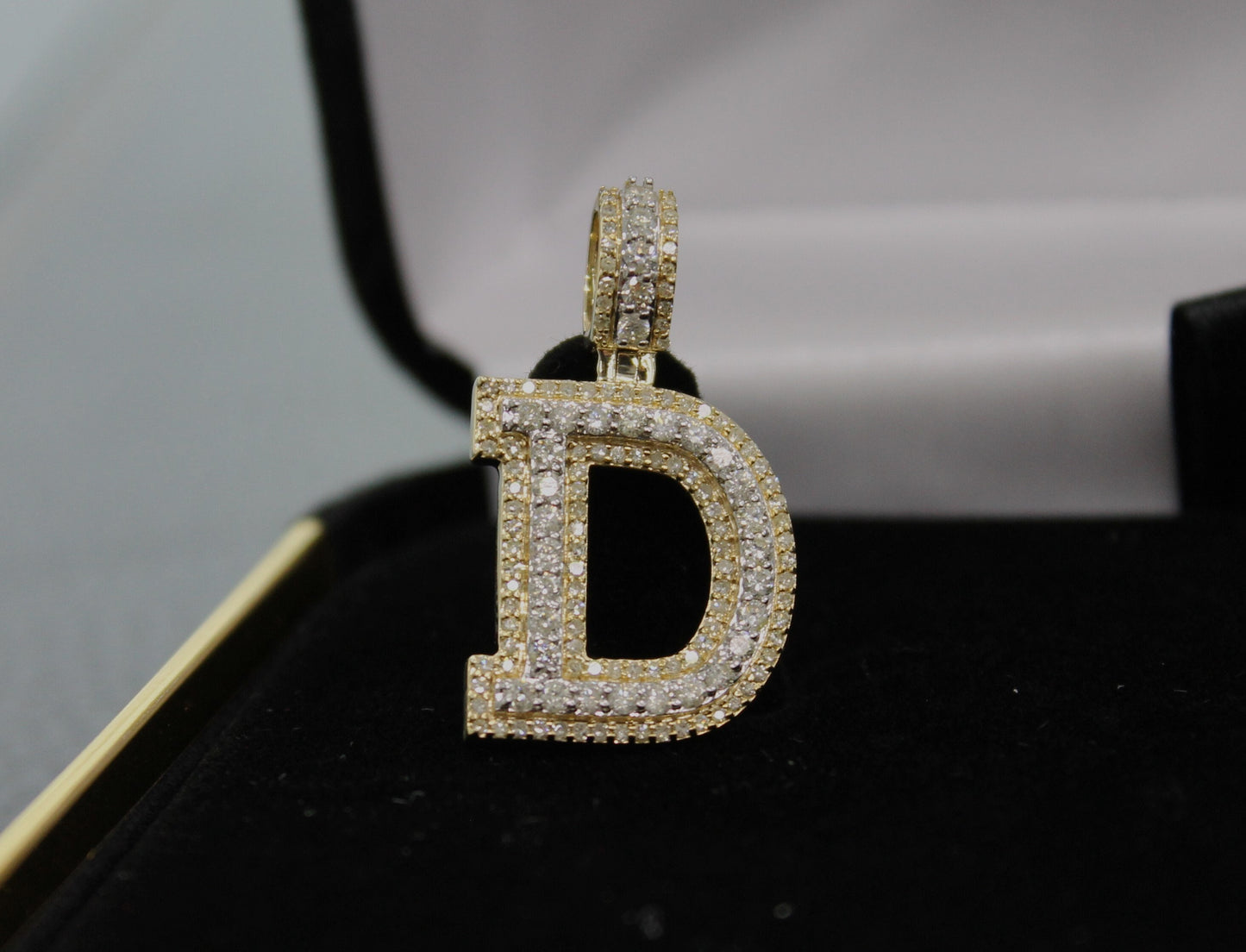 Natural Gold Pendant Initial Letter “D”Alphabet Pendant, Yellow Gold Diamond Pendant,Unisex Pendant,Hip Hop style -