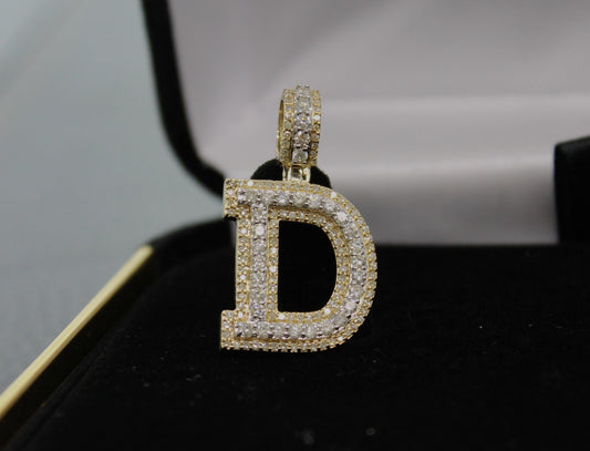 Natural Gold Pendant Initial Letter “D”Alphabet Pendant, Yellow Gold Diamond Pendant,Unisex Pendant,Hip Hop style -