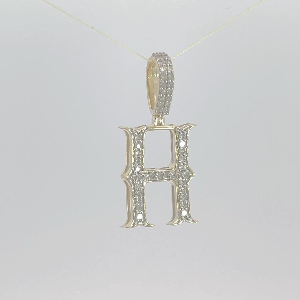 Natural Gold Initial Letter H Alphabet Pendant, Yellow Gold ,Diamond Pendant,Unisex Pendant,Hip Hop style - 3D style