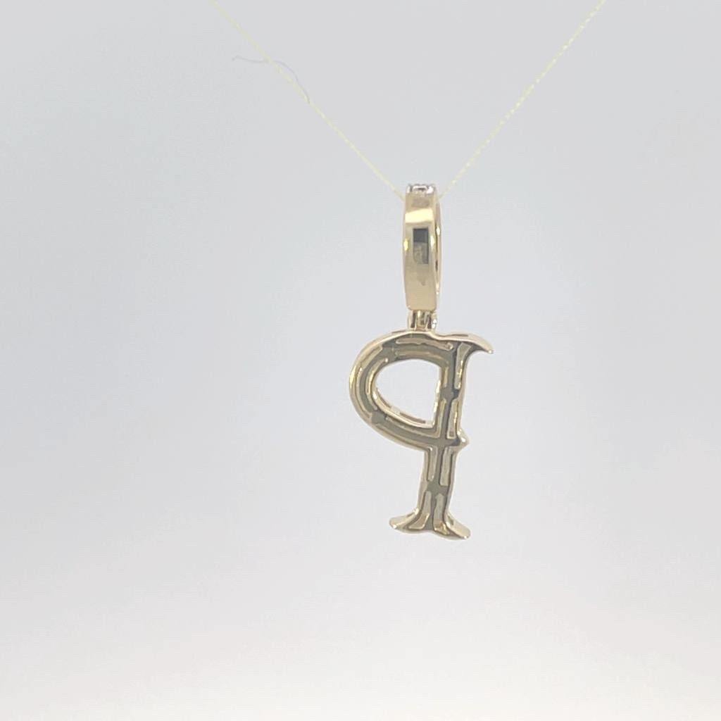 10K Gold Initial Letter P Alphabet Pendant, Yellow Gold ,Diamond Pendant, Unisex Pendant, Hip Hop style - 3D style