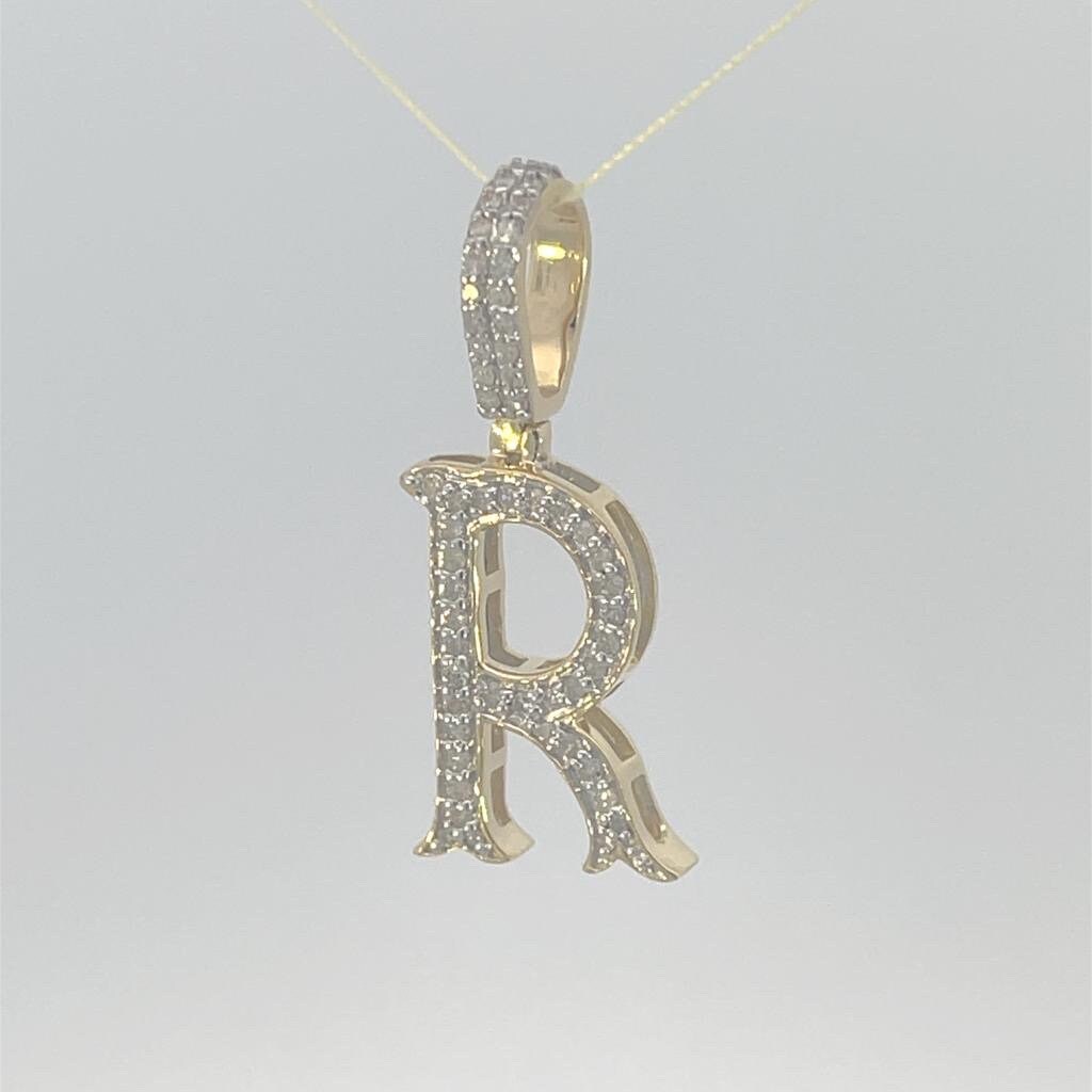 10K Gold Initial Letter R Alphabet Pendant, Yellow Gold ,Diamond Pendant, Unisex Pendant, Hip Hop style - 3D style