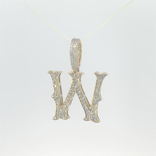 Natural Gold Initial Letter  W Alphabet Pendant, Yellow Gold ,Diamond Pendant,Unisex Pendant,Hip Hop style - 3D style