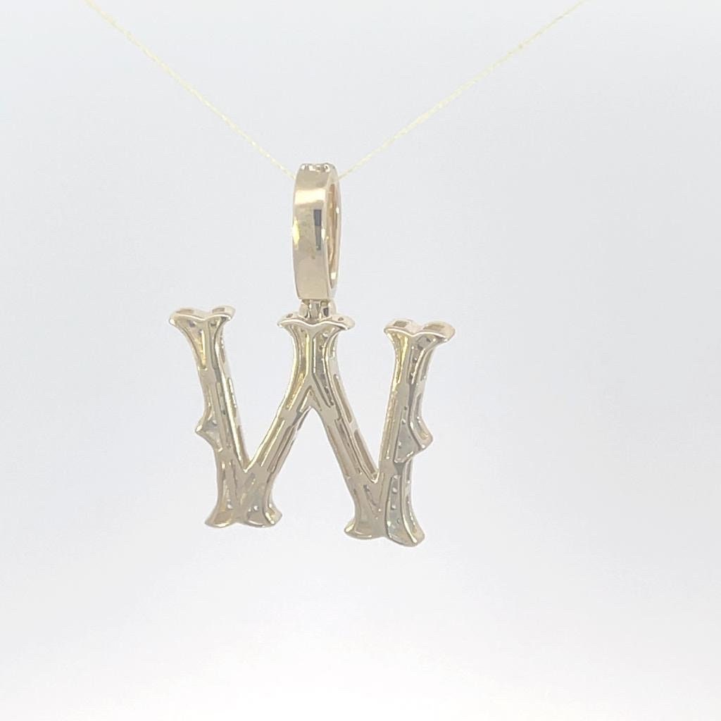 Natural Gold Initial Letter  W Alphabet Pendant, Yellow Gold ,Diamond Pendant,Unisex Pendant,Hip Hop style - 3D style