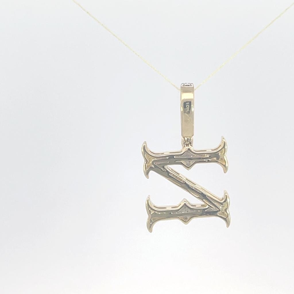 Natural Gold Initial Letter Z Alphabet Pendant, Yellow Gold ,Diamond Pendant,Unisex Pendant,Hip Hop style - 3D style