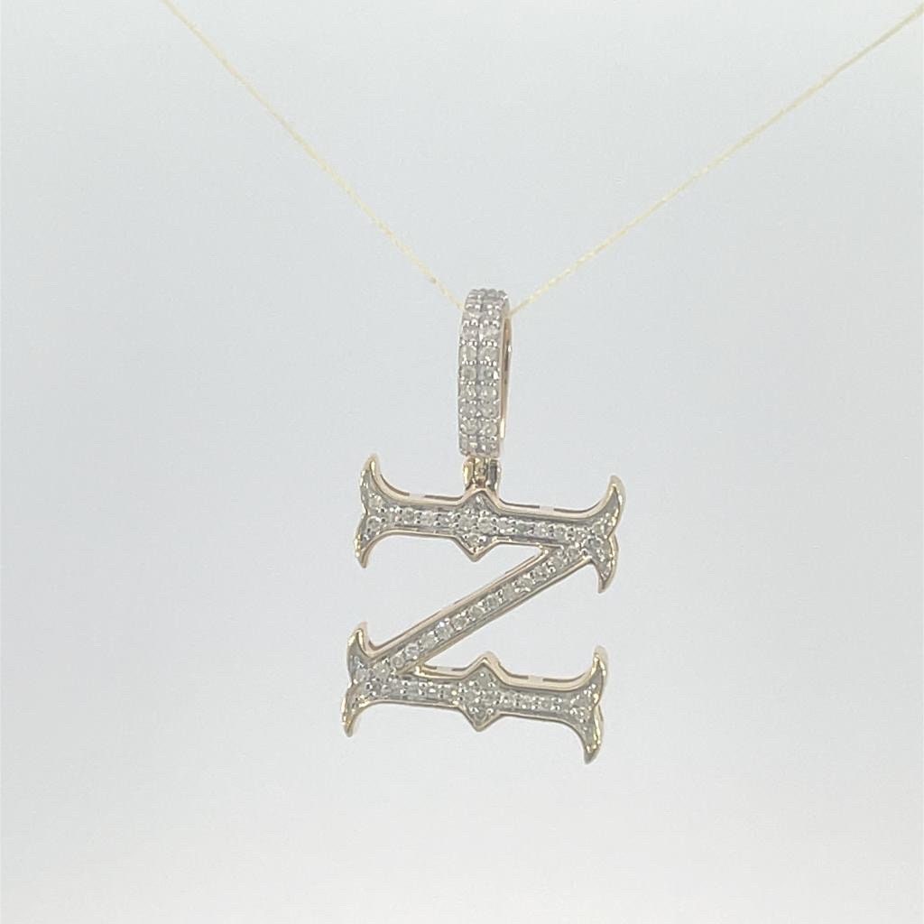 Natural Gold Initial Letter Z Alphabet Pendant, Yellow Gold ,Diamond Pendant,Unisex Pendant,Hip Hop style - 3D style