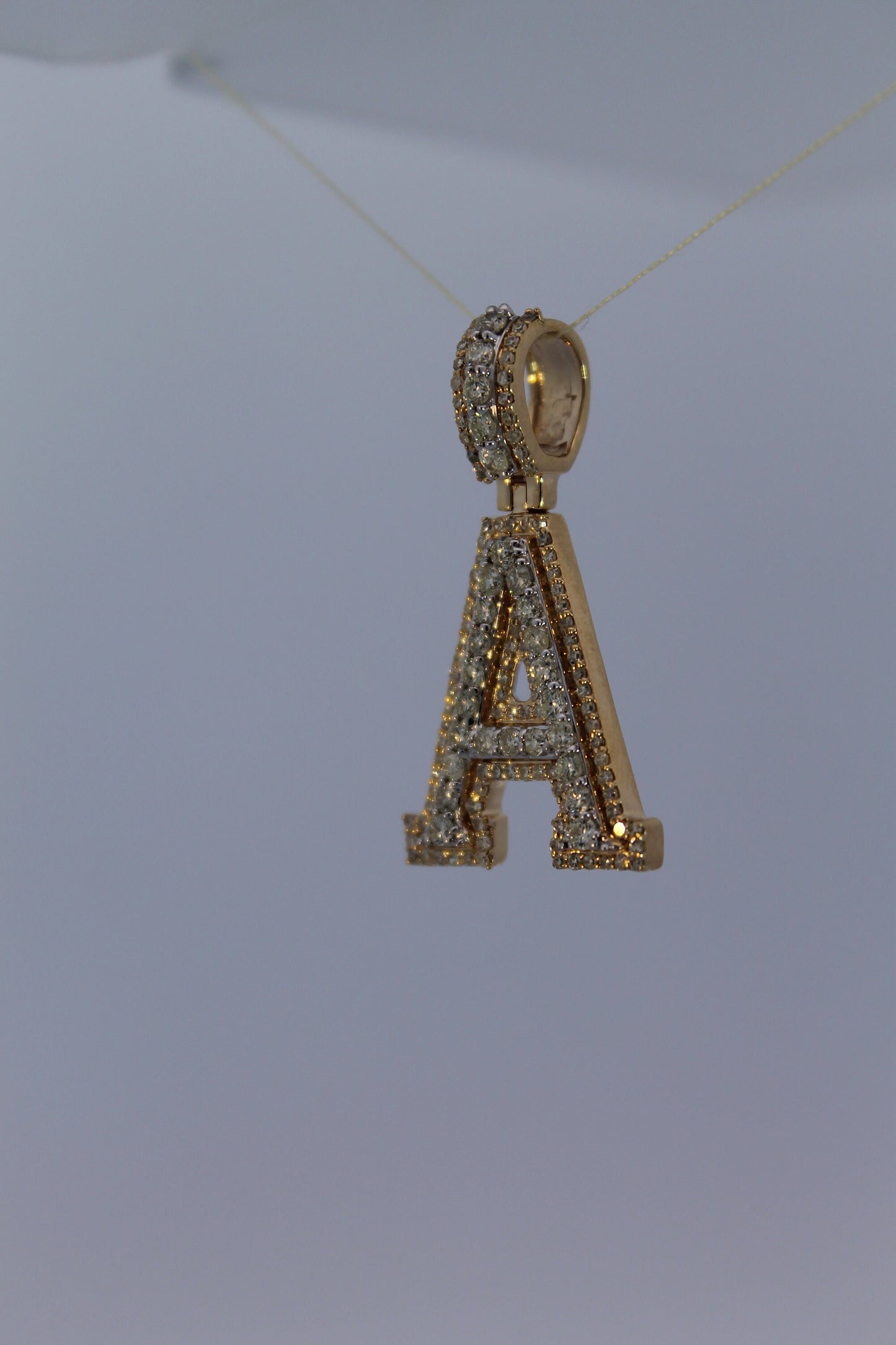 Natural Gold Pendant Initial Letter “A”Alphabet Pendant, Yellow Gold Diamond Pendant,Unisex Pendant,Hip Hop style -