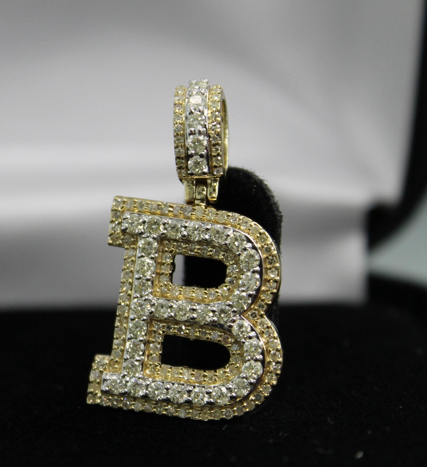 Natural Gold Pendant Initial Letter “B”Alphabet Pendant, Yellow Gold Diamond Pendant,Unisex Pendant,Hip Hop style -