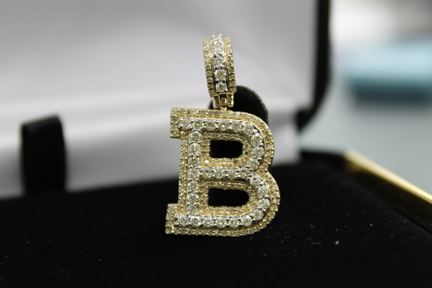 Natural Gold Pendant Initial Letter “B”Alphabet Pendant, Yellow Gold Diamond Pendant,Unisex Pendant,Hip Hop style -