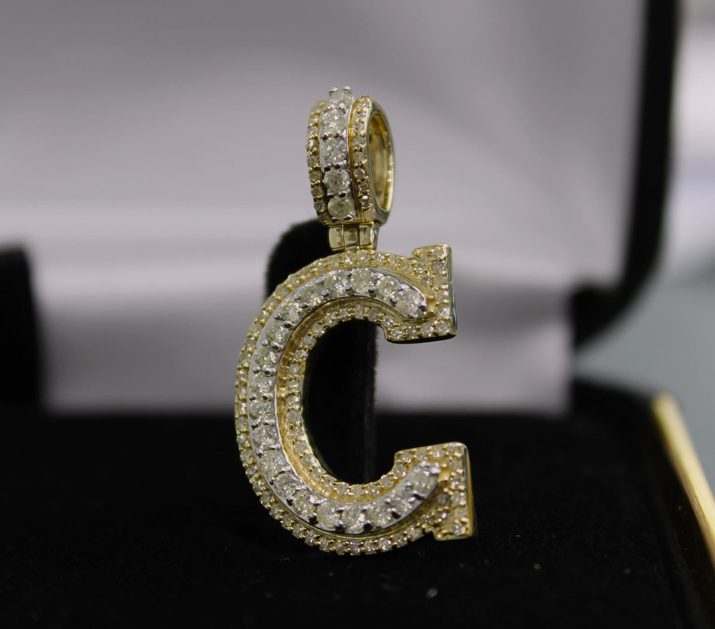 Natural Gold Pendant Initial Letter “C”Alphabet Pendant, Yellow Gold Diamond Pendant,Unisex Pendant,Hip Hop style -