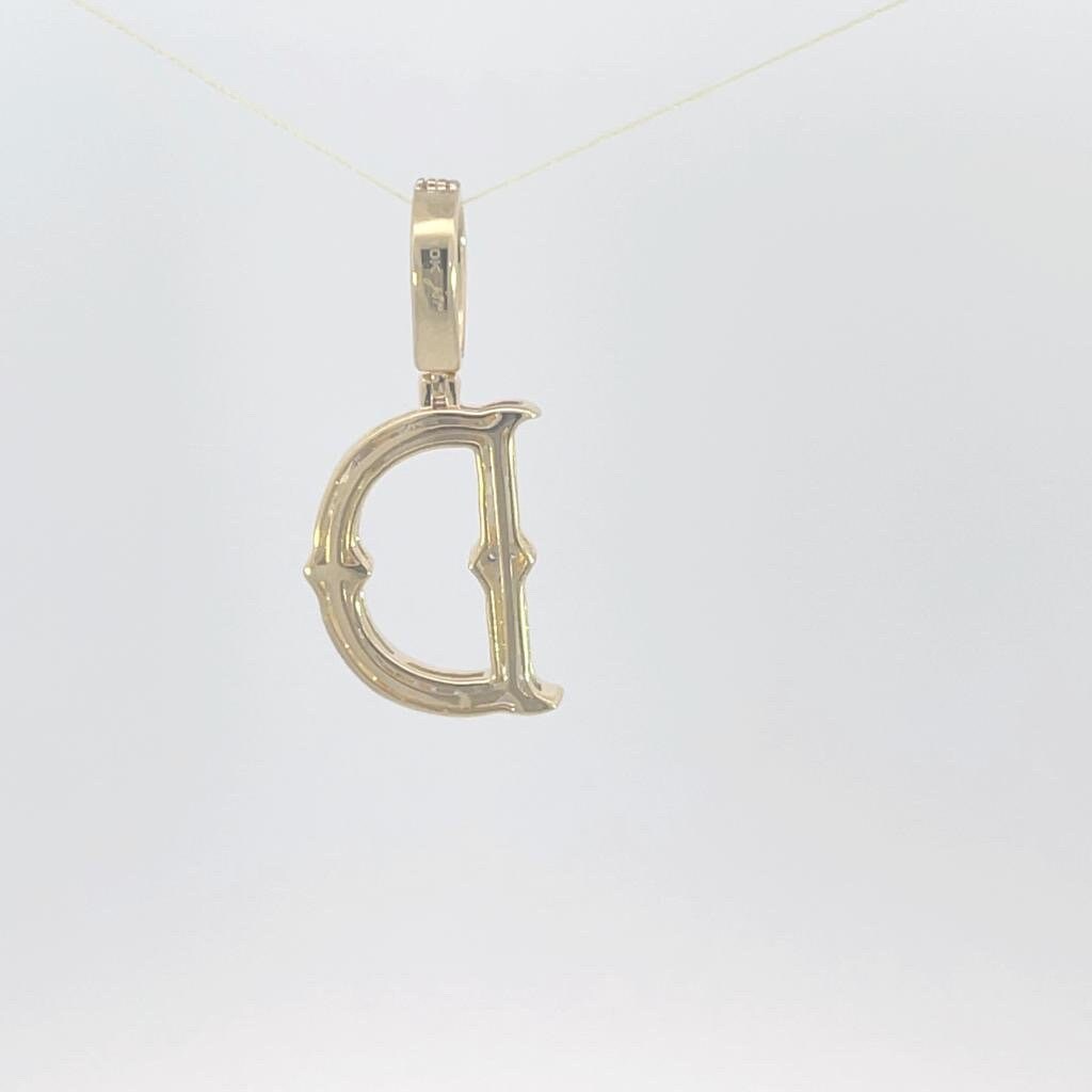 Natural Gold Initial Letter D Alphabet Pendant, Yellow Gold ,Diamond Pendant,Unisex Pendant,Hip Hop style - 3D style- Minimalist pendants