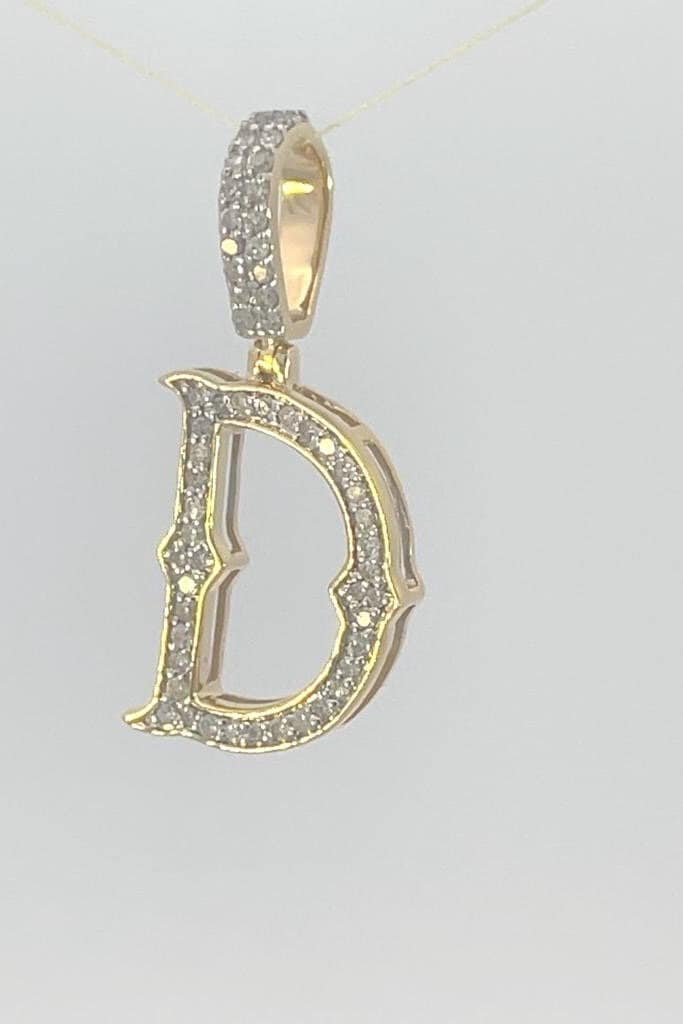 Natural Gold Initial Letter D Alphabet Pendant, Yellow Gold ,Diamond Pendant,Unisex Pendant,Hip Hop style - 3D style- Minimalist pendants