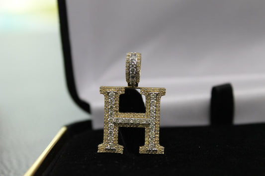 Natural Gold Pendant Initial Letter “H”Alphabet Pendant, Yellow Gold Diamond Pendant,Unisex Pendant,Hip Hop style -