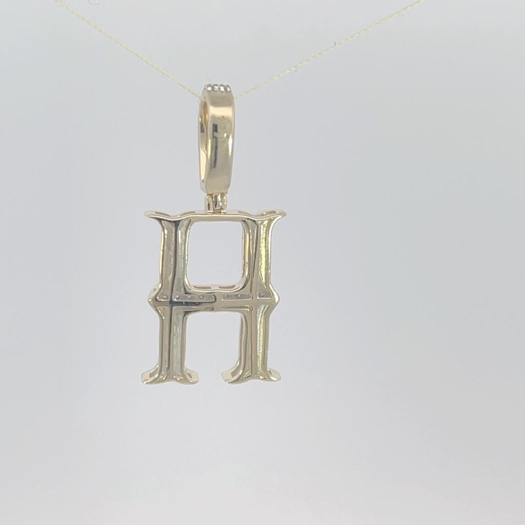 Natural Gold Initial Letter H Alphabet Pendant, Yellow Gold ,Diamond Pendant,Unisex Pendant,Hip Hop style - 3D style