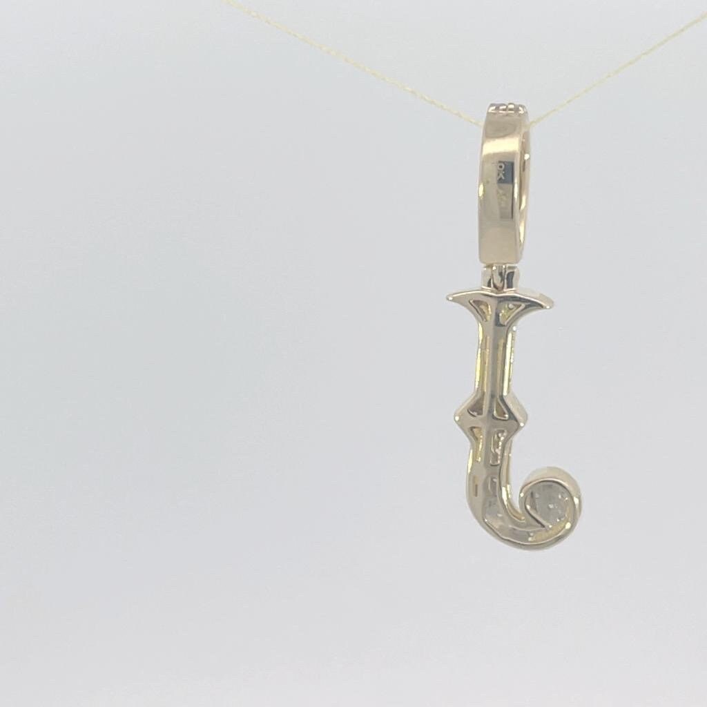 Natural Gold Initial Letter J Alphabet Pendant, Yellow Gold ,Diamond Pendant,Unisex Pendant,Hip Hop style - 3D style