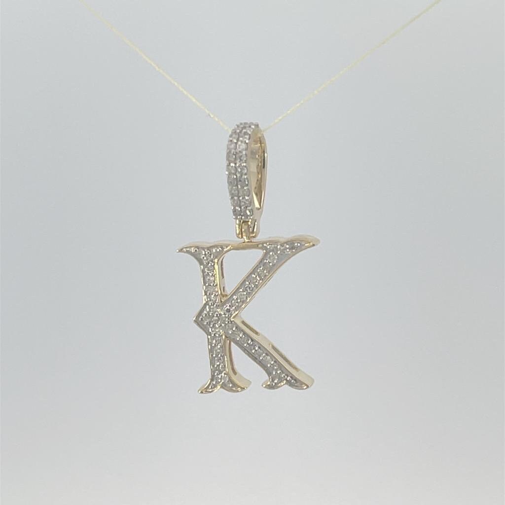 10K Gold with Natural Diamonds Initial K Pendant-Letter pendant