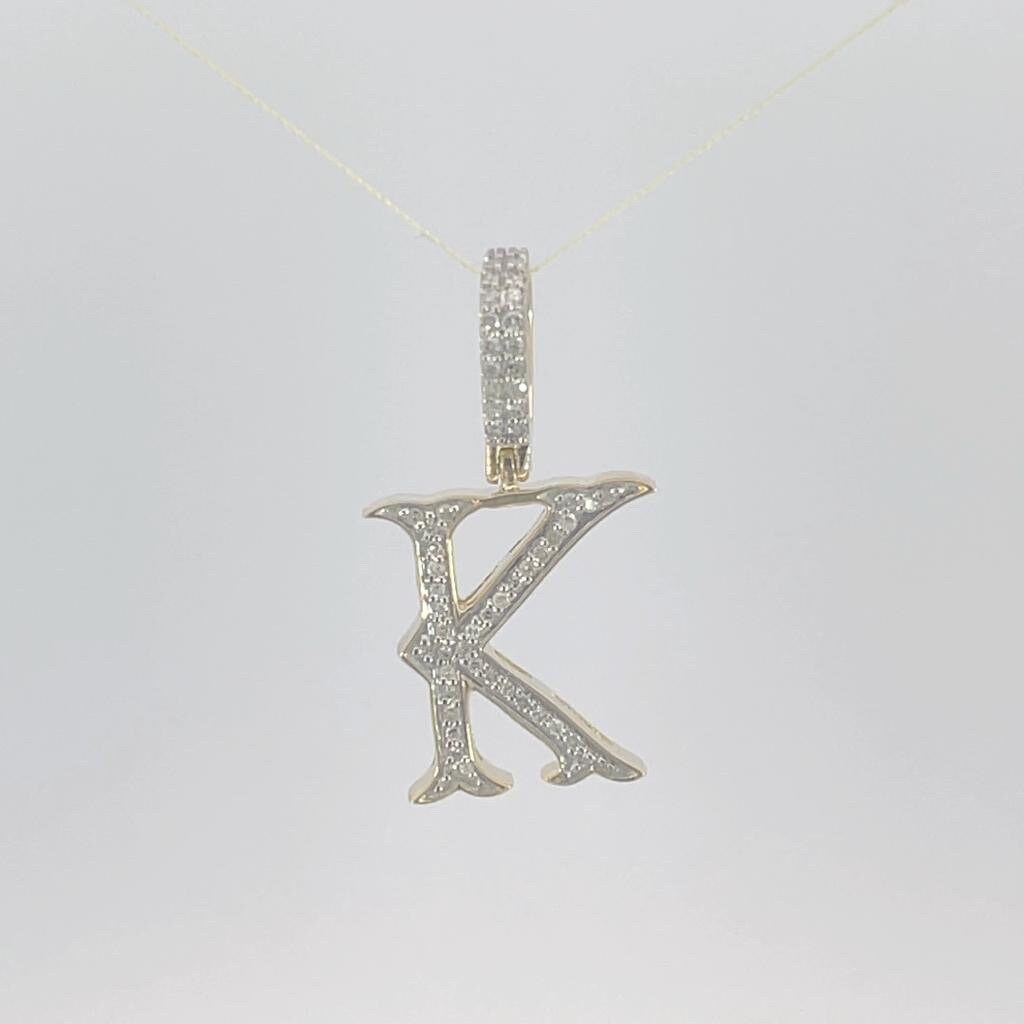 10K Gold with Natural Diamonds Initial K Pendant-Letter pendant