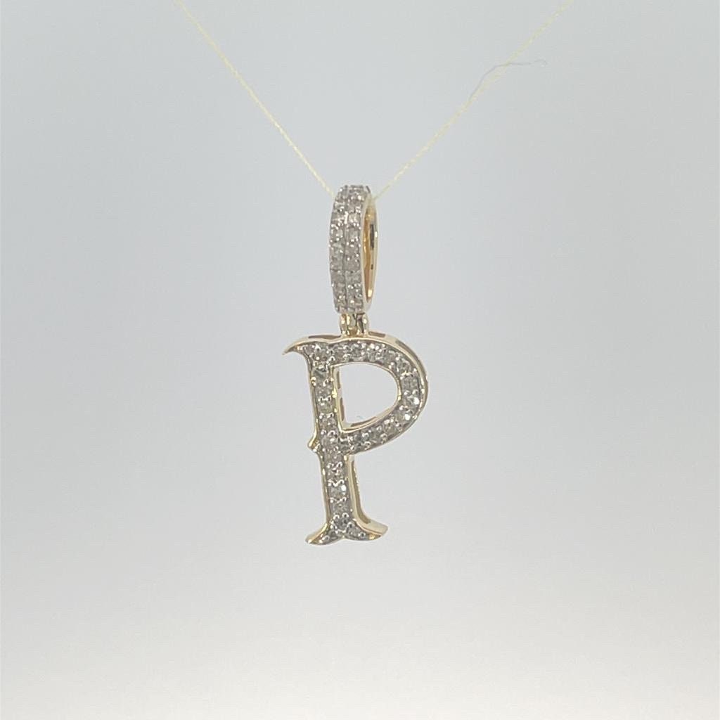 10K Gold Initial Letter P Alphabet Pendant, Yellow Gold ,Diamond Pendant, Unisex Pendant, Hip Hop style - 3D style