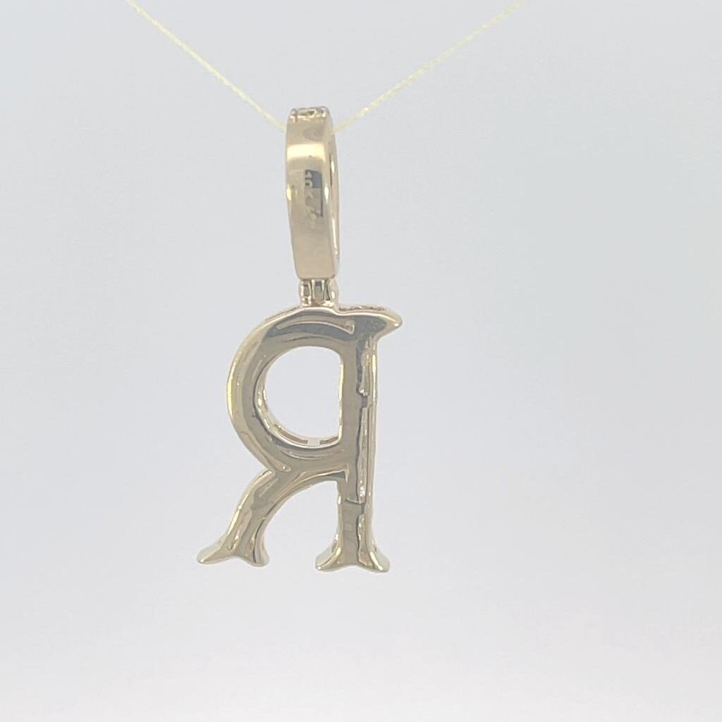 10K Gold Initial Letter R Alphabet Pendant, Yellow Gold ,Diamond Pendant, Unisex Pendant, Hip Hop style - 3D style