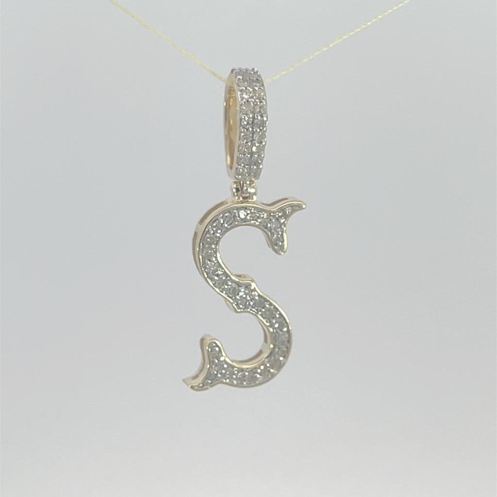 Natural Gold Initial Letter S Alphabet Pendant, Yellow Gold ,Diamond Pendant,Unisex Pendant,Hip Hop style - 3D style