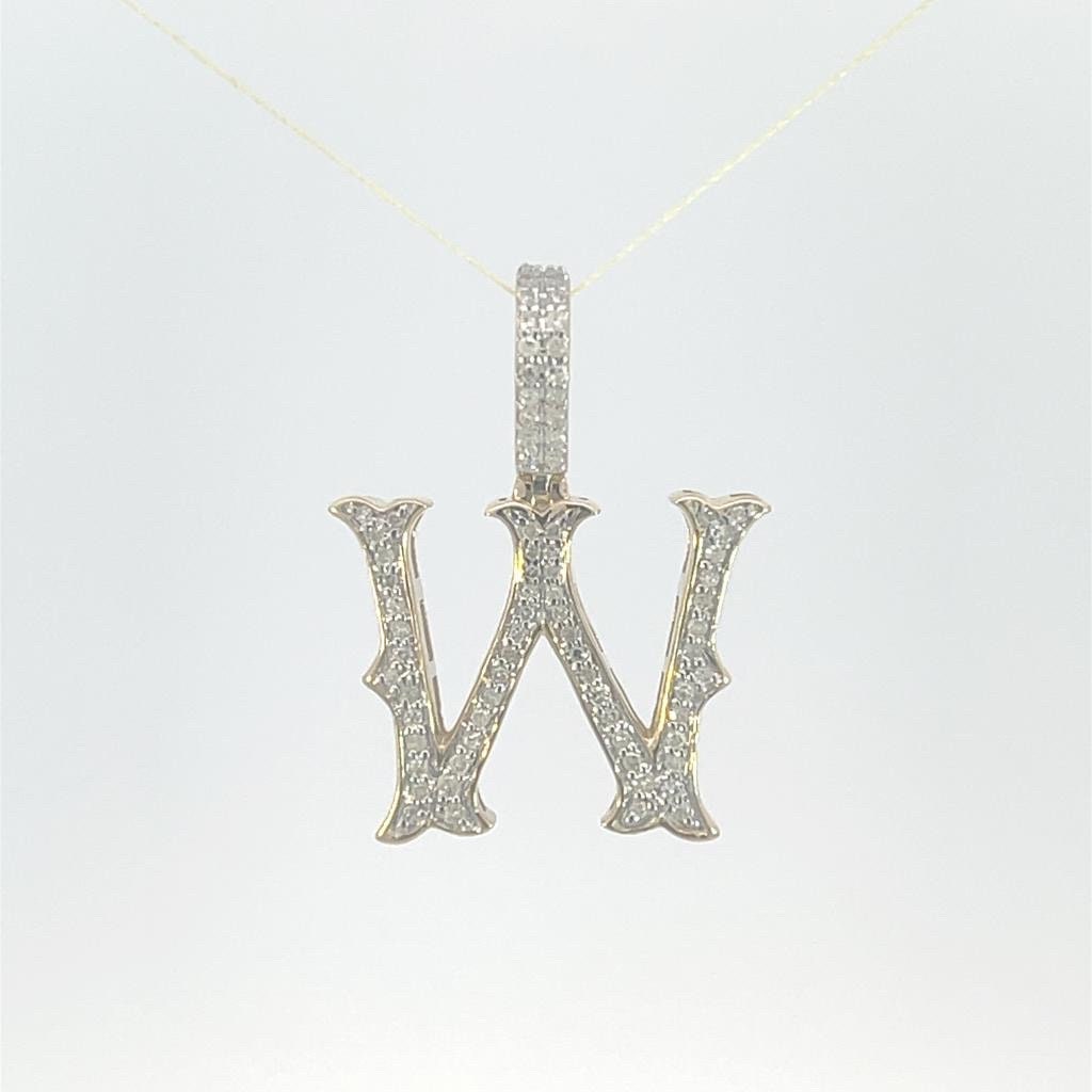 Natural Gold Initial Letter  W Alphabet Pendant, Yellow Gold ,Diamond Pendant,Unisex Pendant,Hip Hop style - 3D style