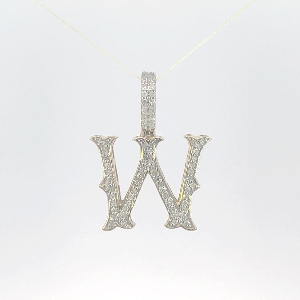 Natural Gold Initial Letter  W Alphabet Pendant, Yellow Gold ,Diamond Pendant,Unisex Pendant,Hip Hop style - 3D style