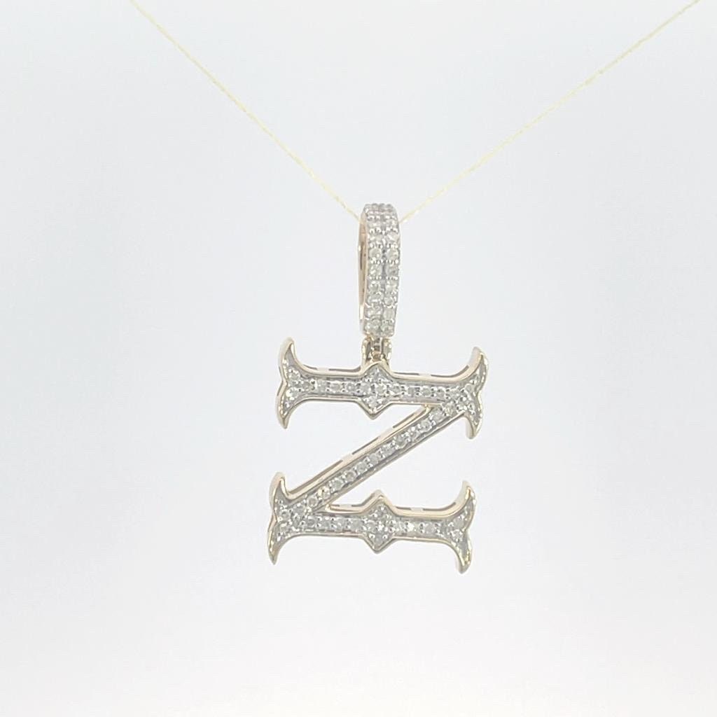 Natural Gold Initial Letter Z Alphabet Pendant, Yellow Gold ,Diamond Pendant,Unisex Pendant,Hip Hop style - 3D style