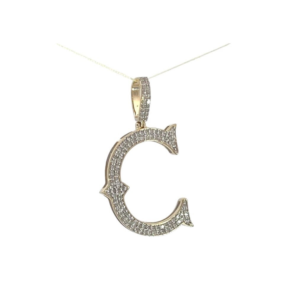 Natural Gold Initial Letter C Alphabet Pendant, Yellow Gold ,Diamond Pendant,Unisex Pendant,Hip Hop style - 3D style