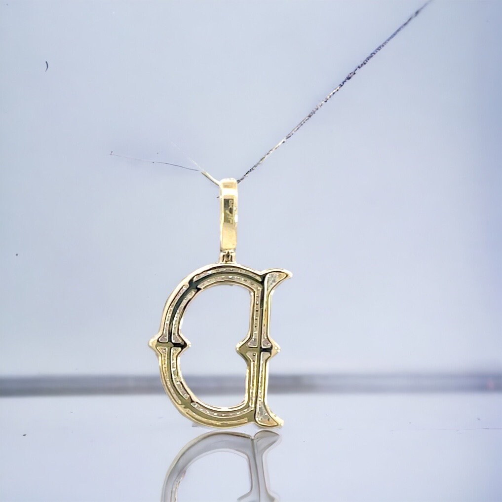 Natural Gold Initial Letter D Alphabet Pendant, Yellow Gold ,Diamond Pendant,Unisex Pendant,Hip Hop style - 3D style