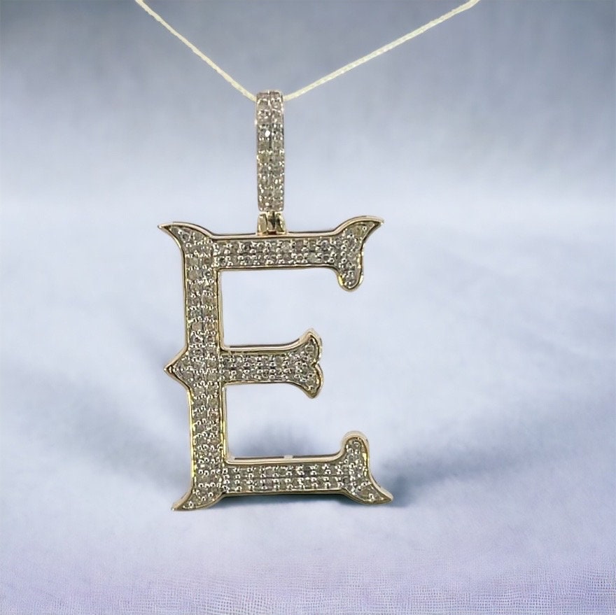 Natural Gold Initial Letter E Alphabet Pendant, Yellow Gold ,Diamond Pendant,Unisex Pendant,Hip Hop style - 3D style