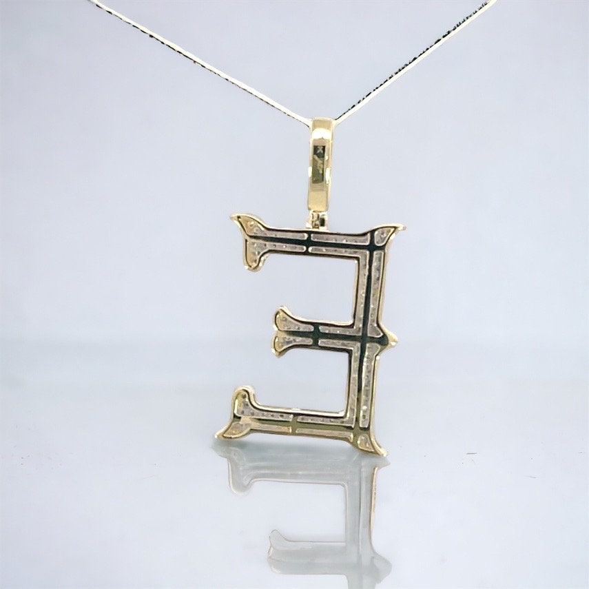 Natural Gold Initial Letter E Alphabet Pendant, Yellow Gold ,Diamond Pendant,Unisex Pendant,Hip Hop style - 3D style