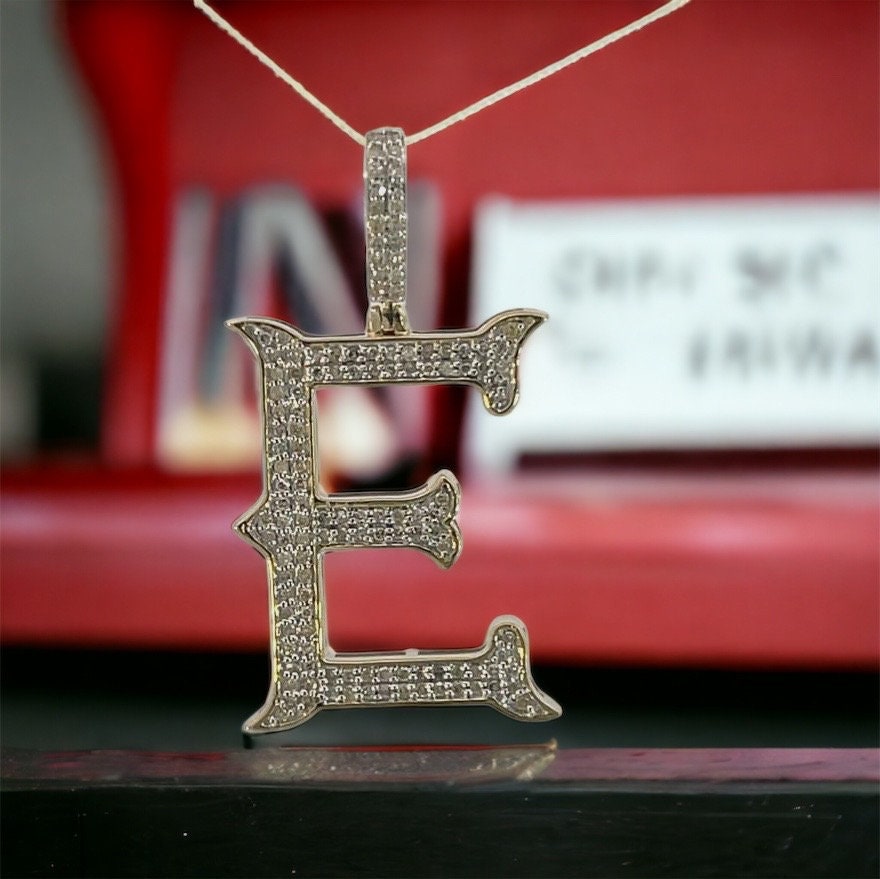 Natural Gold Initial Letter E Alphabet Pendant, Yellow Gold ,Diamond Pendant,Unisex Pendant,Hip Hop style - 3D style