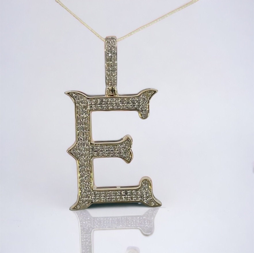 Natural Gold Initial Letter E Alphabet Pendant, Yellow Gold ,Diamond Pendant,Unisex Pendant,Hip Hop style - 3D style