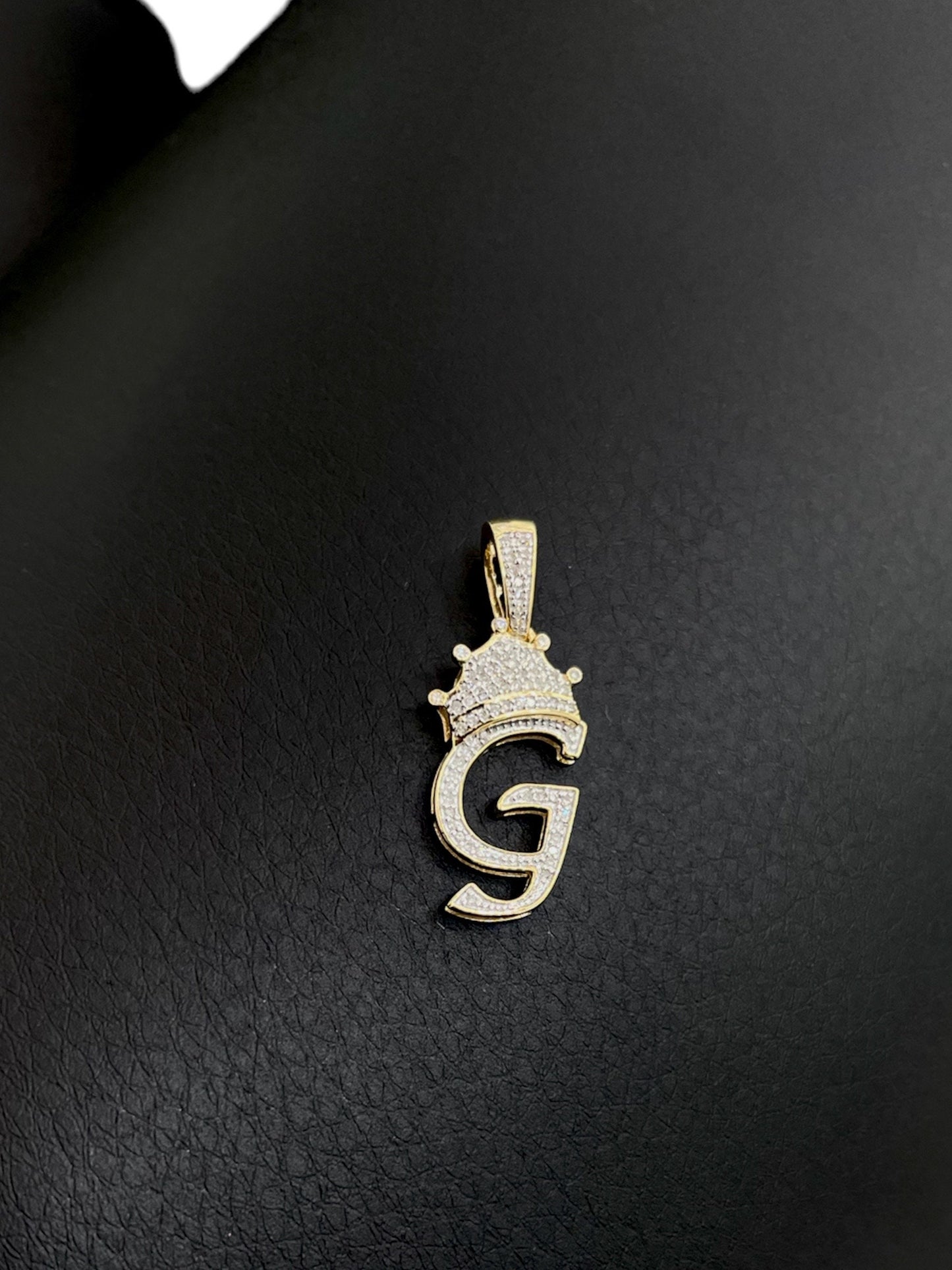 Natural gold and diamond initial pendant “G” Alphabet Pendant, Yellow Gold , Rose Gold ,King Crown Diamond Pendant,Hip Hop style 3D CROWN