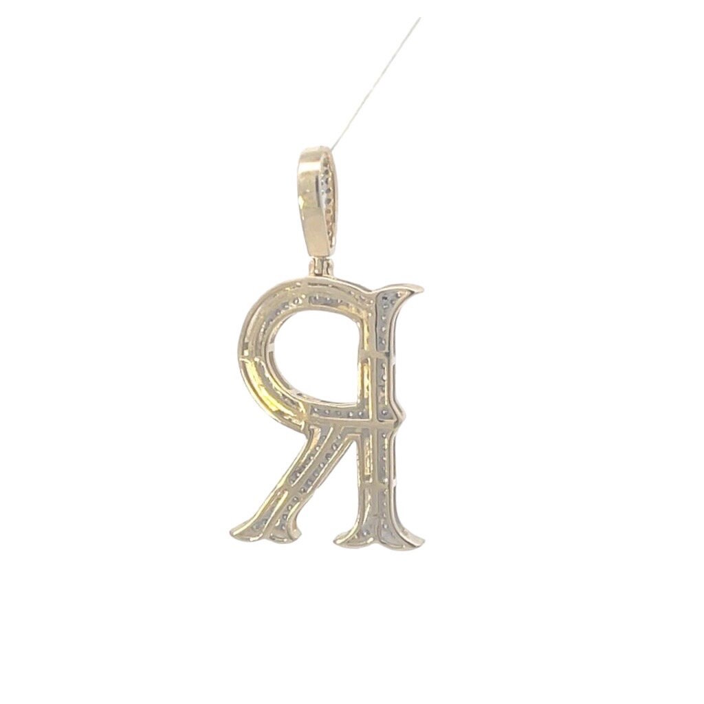 Natural Gold Initial Letter R Alphabet Pendant, Yellow Gold ,Diamond Pendant,Unisex Pendant,Hip Hop style - 3D style