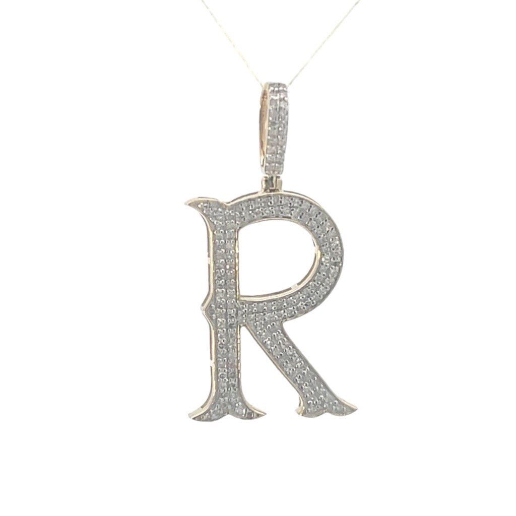 Natural Gold Initial Letter R Alphabet Pendant, Yellow Gold ,Diamond Pendant,Unisex Pendant,Hip Hop style - 3D style