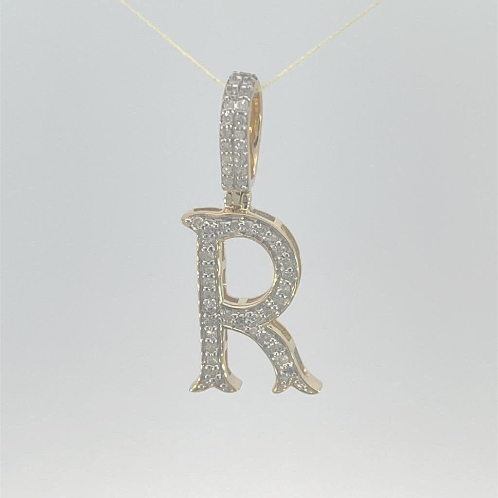 10K Gold Initial Letter R Alphabet Pendant, Yellow Gold ,Diamond Pendant, Unisex Pendant, Hip Hop style - 3D style