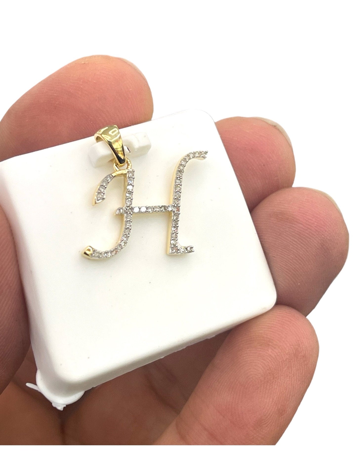 Natural gold and diamonds initial H pendant